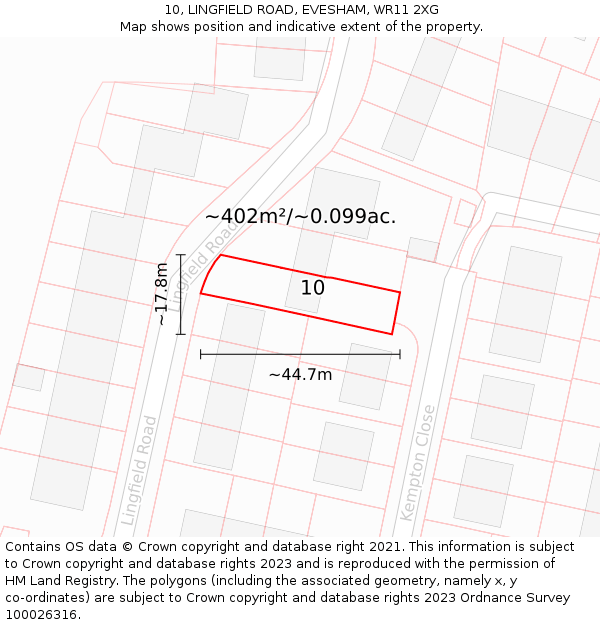 10, LINGFIELD ROAD, EVESHAM, WR11 2XG: Plot and title map