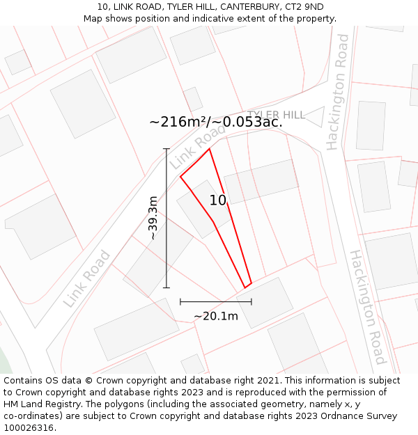 10, LINK ROAD, TYLER HILL, CANTERBURY, CT2 9ND: Plot and title map