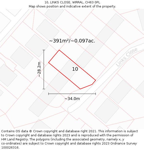 10, LINKS CLOSE, WIRRAL, CH63 0PL: Plot and title map