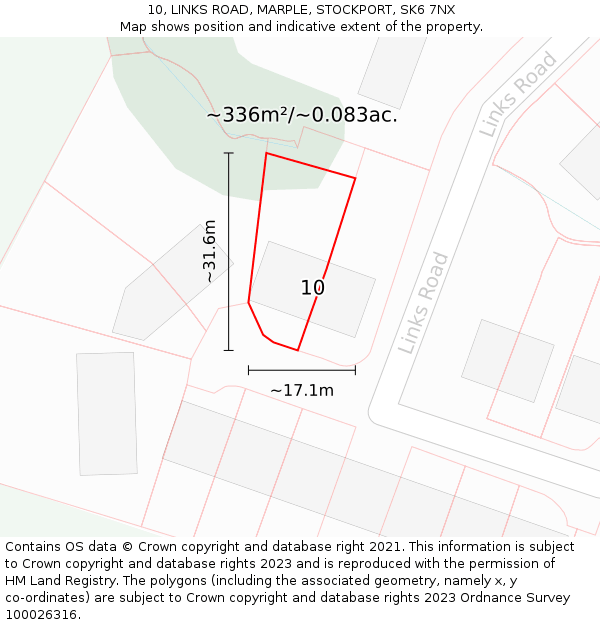 10, LINKS ROAD, MARPLE, STOCKPORT, SK6 7NX: Plot and title map