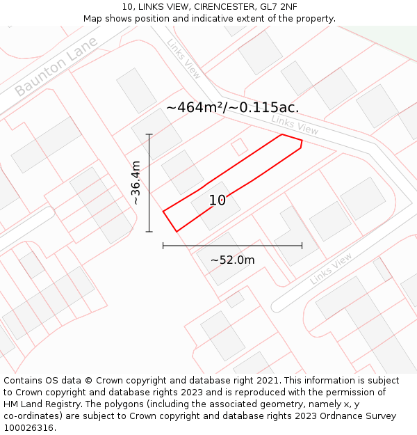 10, LINKS VIEW, CIRENCESTER, GL7 2NF: Plot and title map