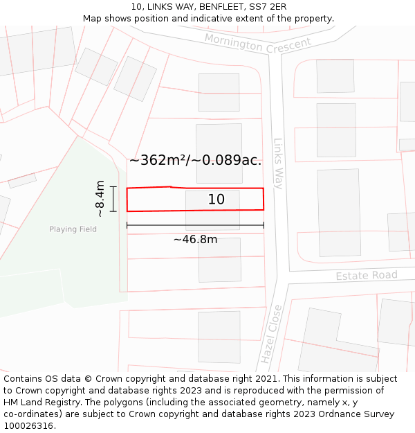 10, LINKS WAY, BENFLEET, SS7 2ER: Plot and title map