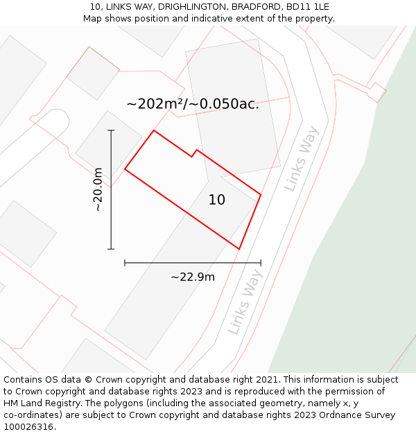 10, LINKS WAY, DRIGHLINGTON, BRADFORD, BD11 1LE: Plot and title map