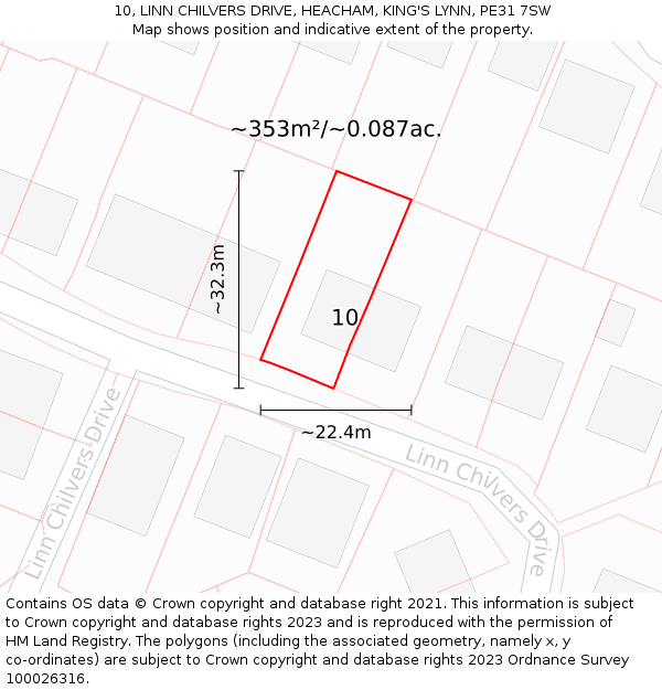 10, LINN CHILVERS DRIVE, HEACHAM, KING'S LYNN, PE31 7SW: Plot and title map