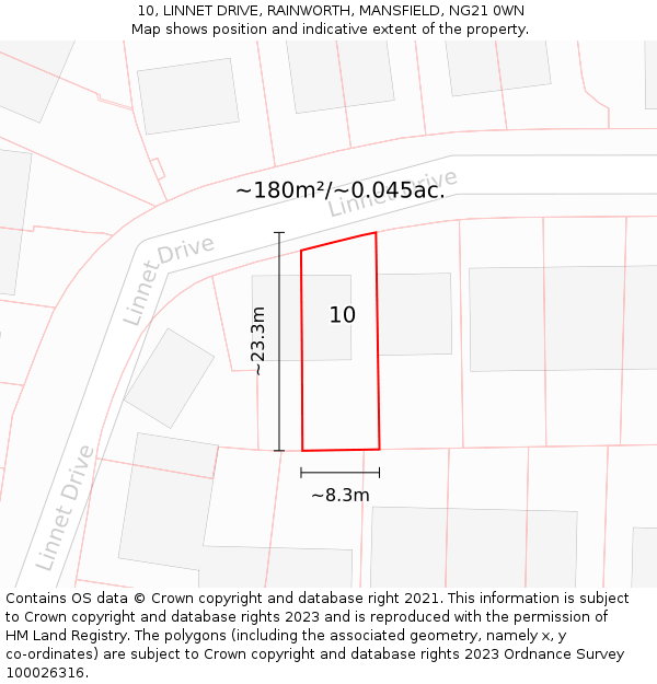 10, LINNET DRIVE, RAINWORTH, MANSFIELD, NG21 0WN: Plot and title map