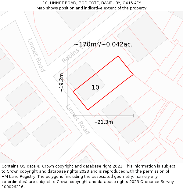 10, LINNET ROAD, BODICOTE, BANBURY, OX15 4FY: Plot and title map
