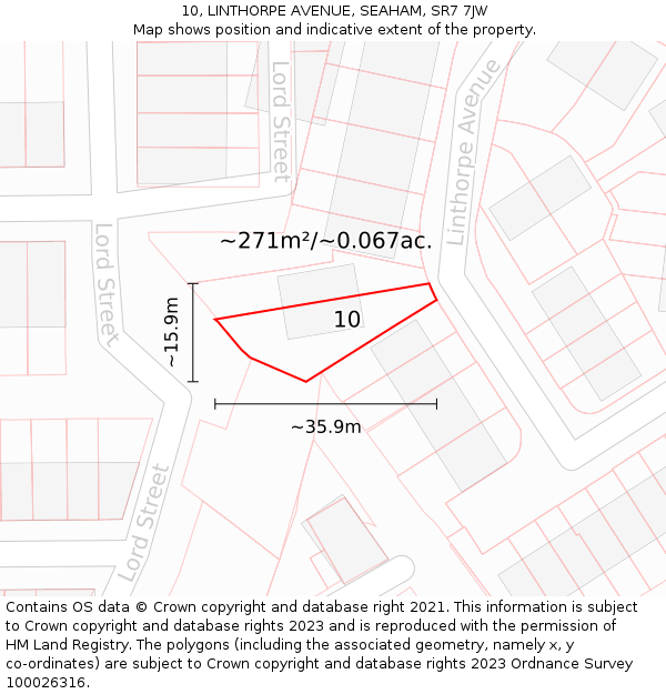 10, LINTHORPE AVENUE, SEAHAM, SR7 7JW: Plot and title map