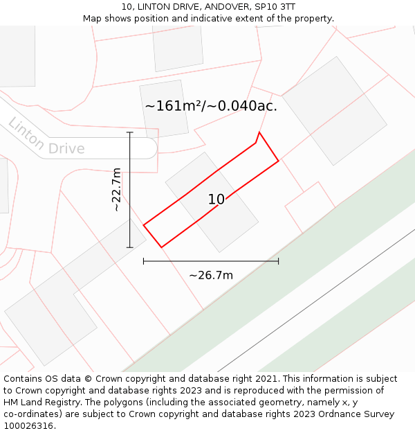 10, LINTON DRIVE, ANDOVER, SP10 3TT: Plot and title map