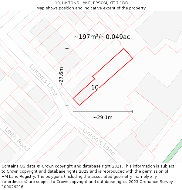 10, LINTONS LANE, EPSOM, KT17 1DD: Plot and title map