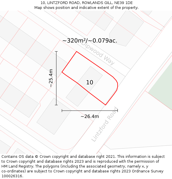 10, LINTZFORD ROAD, ROWLANDS GILL, NE39 1DE: Plot and title map
