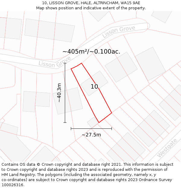 10, LISSON GROVE, HALE, ALTRINCHAM, WA15 9AE: Plot and title map