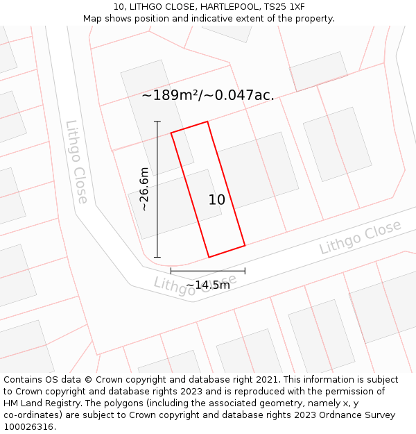 10, LITHGO CLOSE, HARTLEPOOL, TS25 1XF: Plot and title map