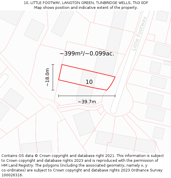 10, LITTLE FOOTWAY, LANGTON GREEN, TUNBRIDGE WELLS, TN3 0DF: Plot and title map