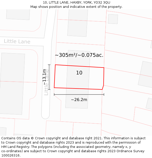 10, LITTLE LANE, HAXBY, YORK, YO32 3QU: Plot and title map