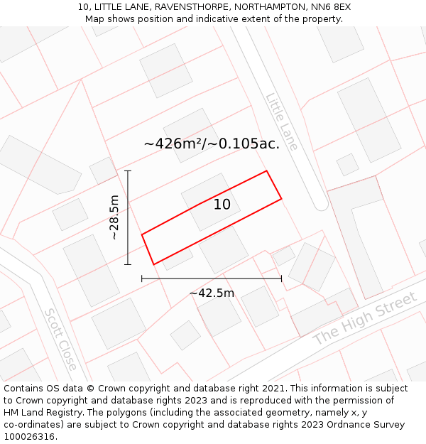 10, LITTLE LANE, RAVENSTHORPE, NORTHAMPTON, NN6 8EX: Plot and title map