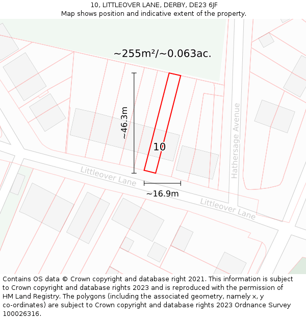 10, LITTLEOVER LANE, DERBY, DE23 6JF: Plot and title map