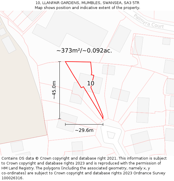10, LLANFAIR GARDENS, MUMBLES, SWANSEA, SA3 5TR: Plot and title map