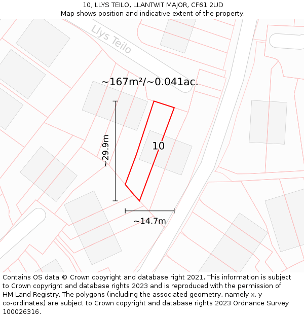 10, LLYS TEILO, LLANTWIT MAJOR, CF61 2UD: Plot and title map