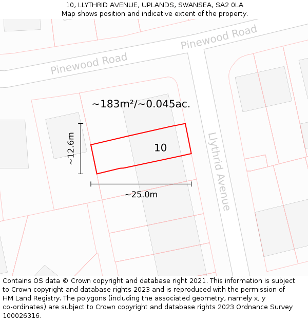 10, LLYTHRID AVENUE, UPLANDS, SWANSEA, SA2 0LA: Plot and title map