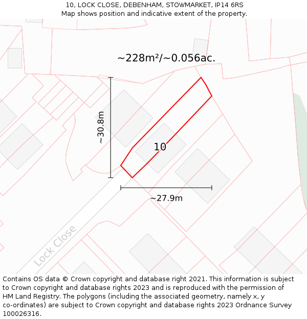 10, LOCK CLOSE, DEBENHAM, STOWMARKET, IP14 6RS: Plot and title map