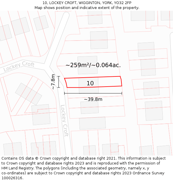 10, LOCKEY CROFT, WIGGINTON, YORK, YO32 2FP: Plot and title map
