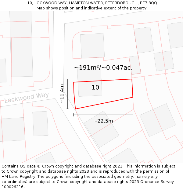 10, LOCKWOOD WAY, HAMPTON WATER, PETERBOROUGH, PE7 8QQ: Plot and title map