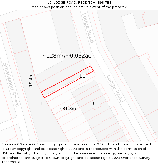 10, LODGE ROAD, REDDITCH, B98 7BT: Plot and title map