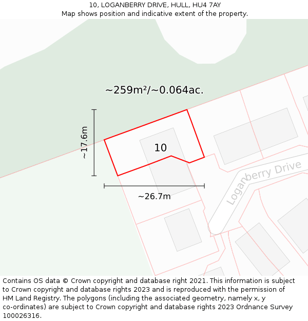 10, LOGANBERRY DRIVE, HULL, HU4 7AY: Plot and title map
