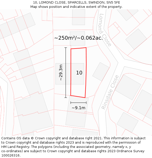 10, LOMOND CLOSE, SPARCELLS, SWINDON, SN5 5FE: Plot and title map