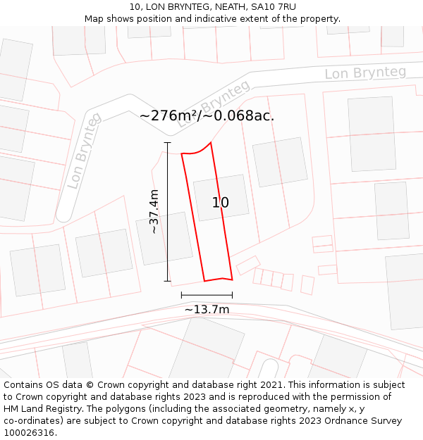 10, LON BRYNTEG, NEATH, SA10 7RU: Plot and title map