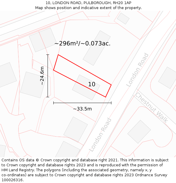 10, LONDON ROAD, PULBOROUGH, RH20 1AP: Plot and title map