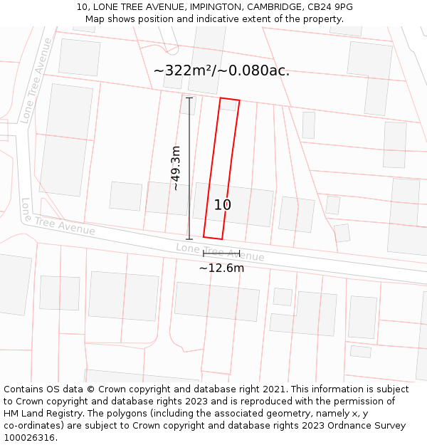 10, LONE TREE AVENUE, IMPINGTON, CAMBRIDGE, CB24 9PG: Plot and title map
