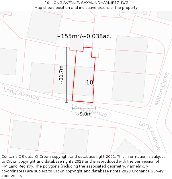 10, LONG AVENUE, SAXMUNDHAM, IP17 1WG: Plot and title map