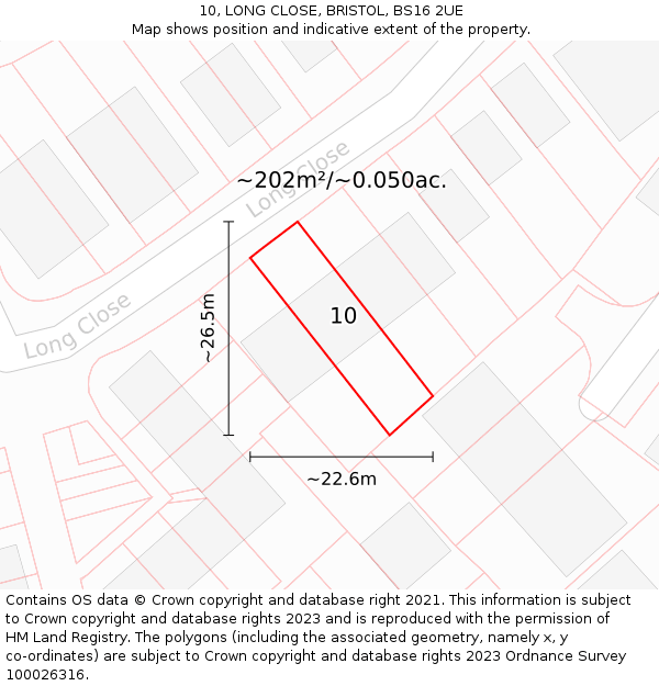 10, LONG CLOSE, BRISTOL, BS16 2UE: Plot and title map