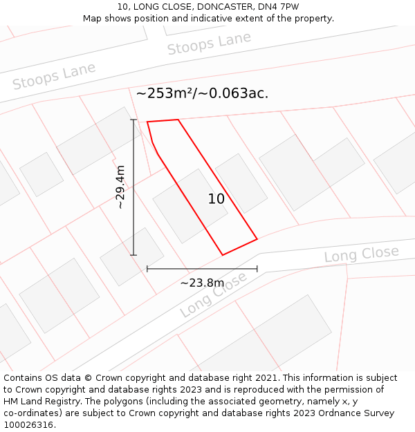 10, LONG CLOSE, DONCASTER, DN4 7PW: Plot and title map