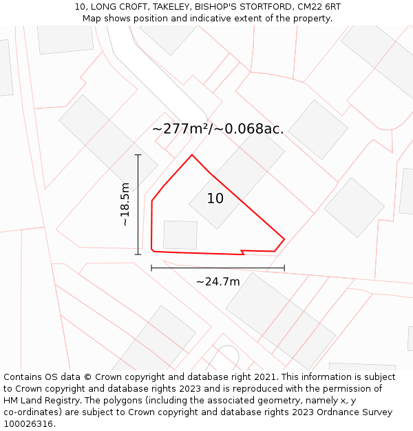 10, LONG CROFT, TAKELEY, BISHOP'S STORTFORD, CM22 6RT: Plot and title map