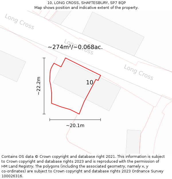 10, LONG CROSS, SHAFTESBURY, SP7 8QP: Plot and title map