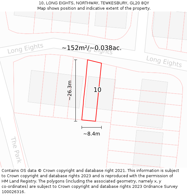 10, LONG EIGHTS, NORTHWAY, TEWKESBURY, GL20 8QY: Plot and title map