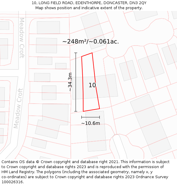 10, LONG FIELD ROAD, EDENTHORPE, DONCASTER, DN3 2QY: Plot and title map