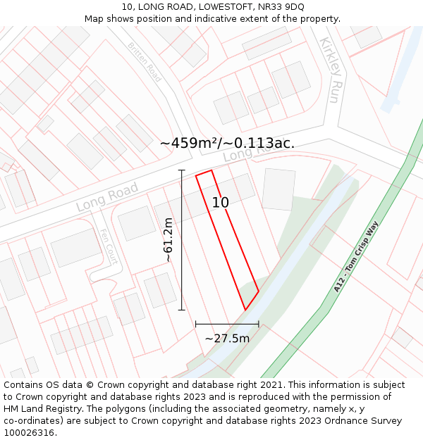 10, LONG ROAD, LOWESTOFT, NR33 9DQ: Plot and title map