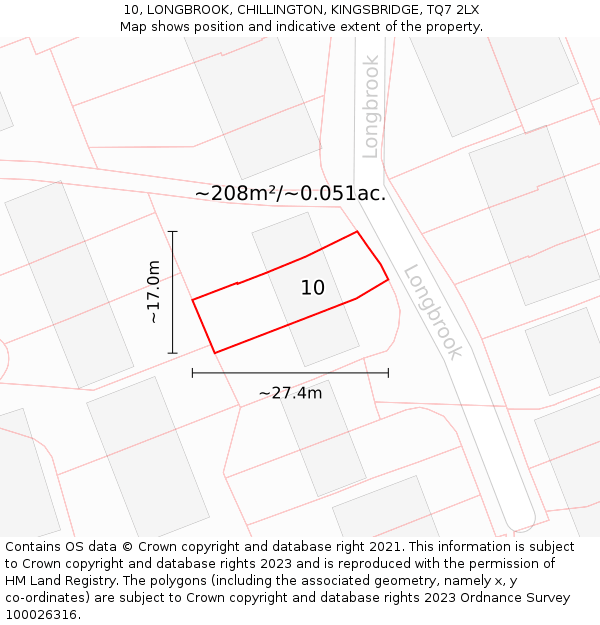 10, LONGBROOK, CHILLINGTON, KINGSBRIDGE, TQ7 2LX: Plot and title map
