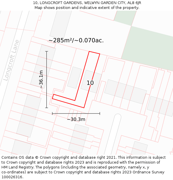 10, LONGCROFT GARDENS, WELWYN GARDEN CITY, AL8 6JR: Plot and title map