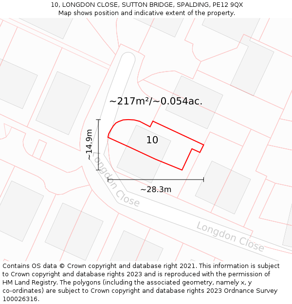 10, LONGDON CLOSE, SUTTON BRIDGE, SPALDING, PE12 9QX: Plot and title map