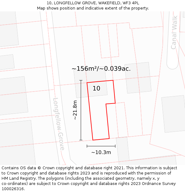 10, LONGFELLOW GROVE, WAKEFIELD, WF3 4PL: Plot and title map