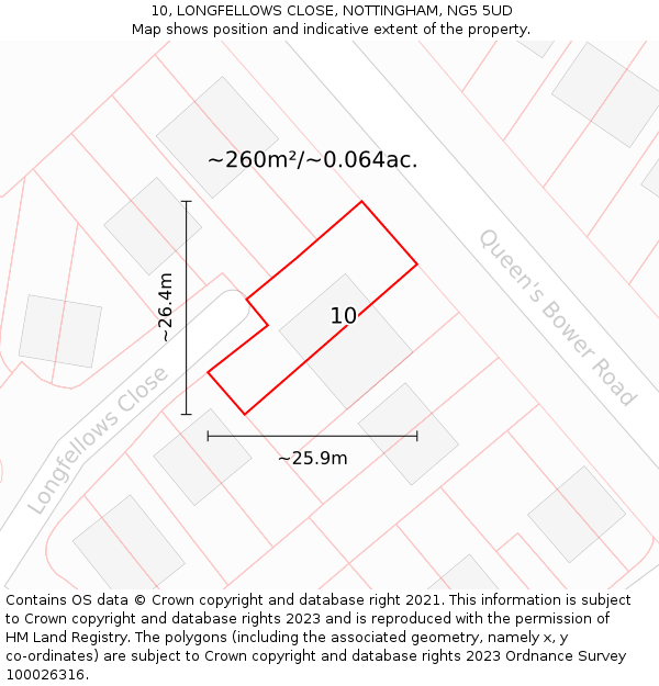 10, LONGFELLOWS CLOSE, NOTTINGHAM, NG5 5UD: Plot and title map