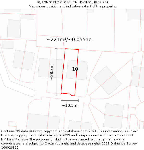 10, LONGFIELD CLOSE, CALLINGTON, PL17 7EA: Plot and title map