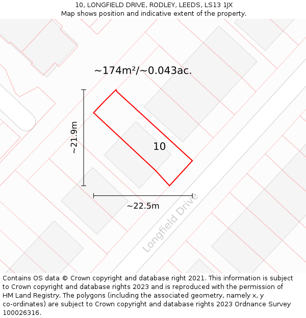 10, LONGFIELD DRIVE, RODLEY, LEEDS, LS13 1JX: Plot and title map