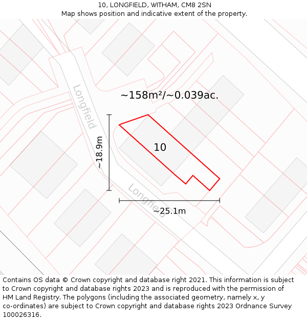 10, LONGFIELD, WITHAM, CM8 2SN: Plot and title map