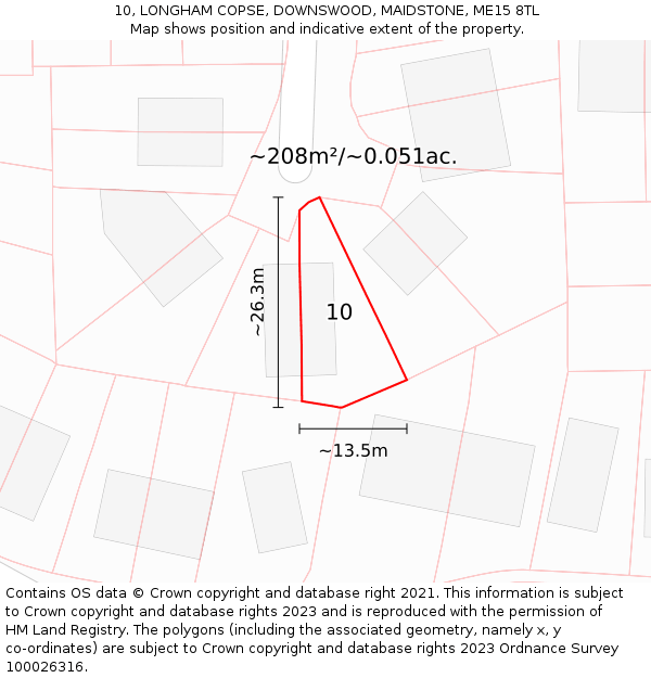 10, LONGHAM COPSE, DOWNSWOOD, MAIDSTONE, ME15 8TL: Plot and title map