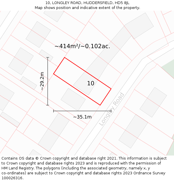 10, LONGLEY ROAD, HUDDERSFIELD, HD5 8JL: Plot and title map